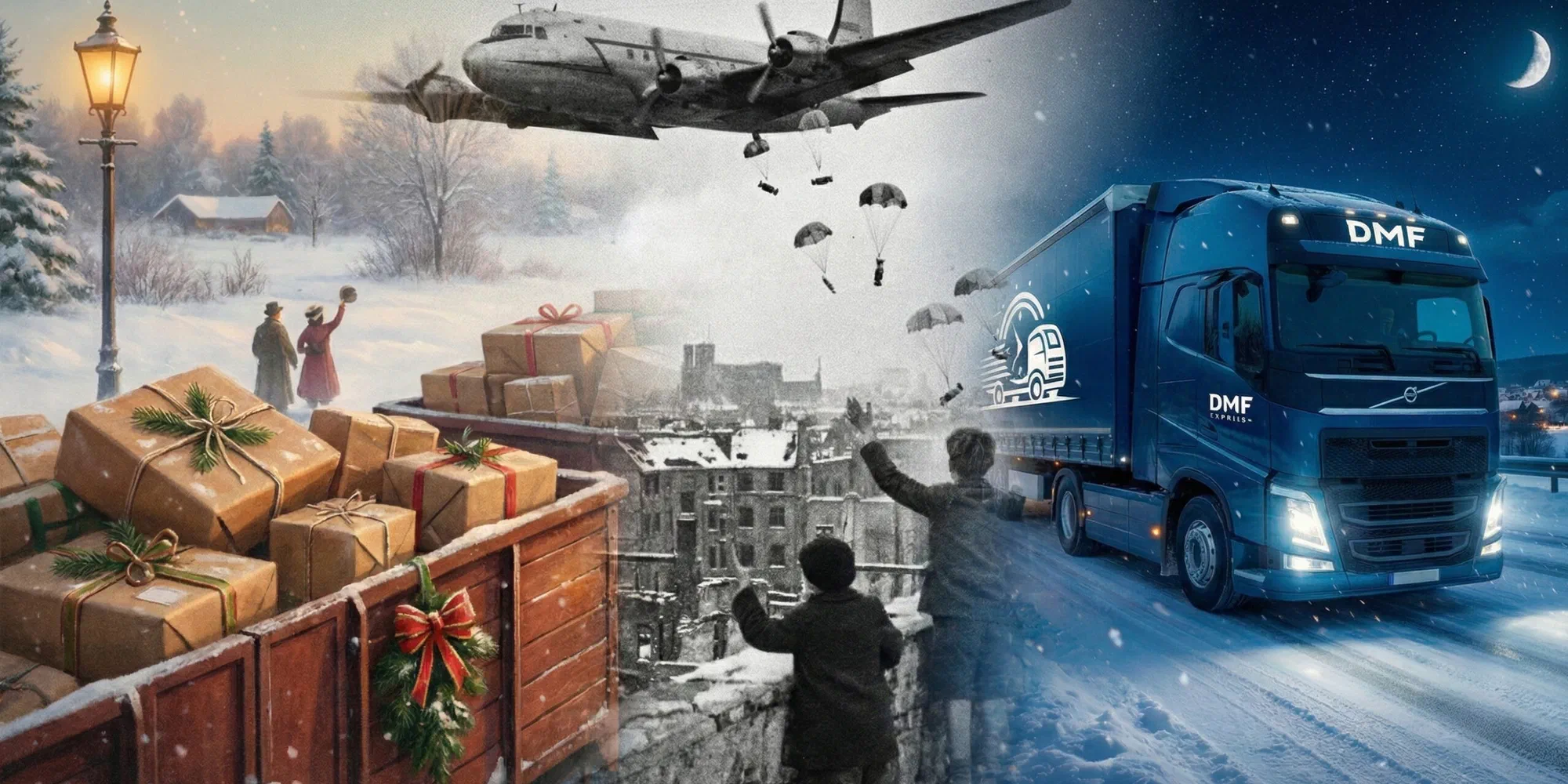 Vianočná doprava a logistika - zimná cesta s nákladným vozidlom